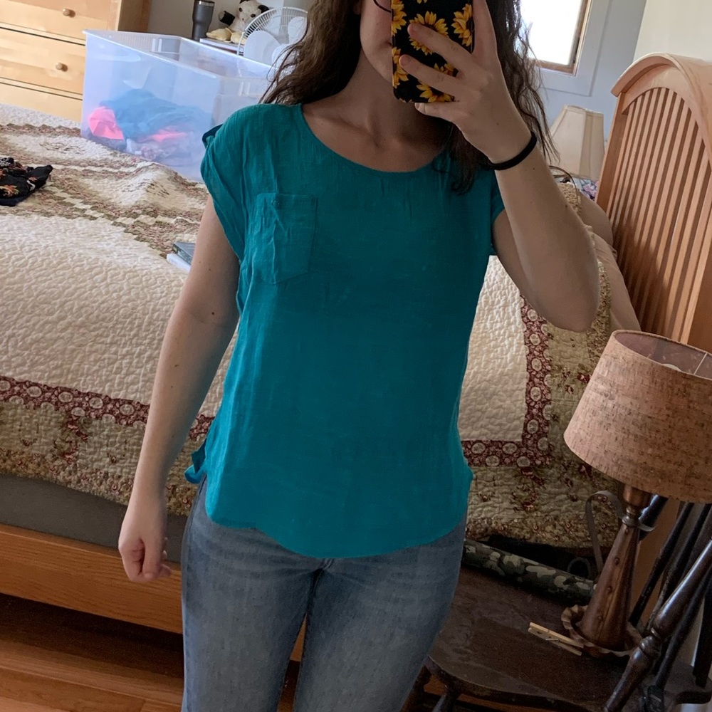Gorgeous blue open back blouse